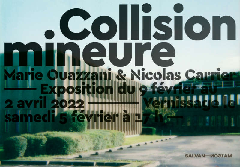 Mini parc, immeubles de bureau par Marie Ouazzani & Nicolas Carrier pour l'exposition “Collision mineure” à la Maison Salvan. Flyer de l'évènement par Yann Febvre.