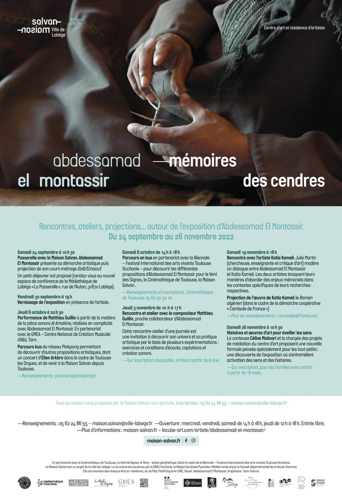Affiche de l'exposition d'Abdessamad El Montassir “Mémoires des cendres” à la Maison Salvan, par Yann Febvre.