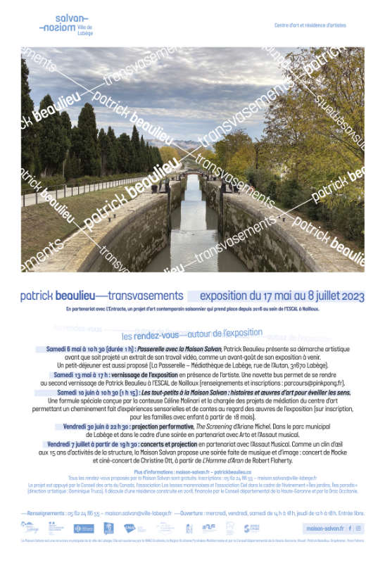 Le long du canal… Affiche de l'exposition de Patrick Beaulieu “Transvasements” à la Maison Salvan, par Yann Febvre.