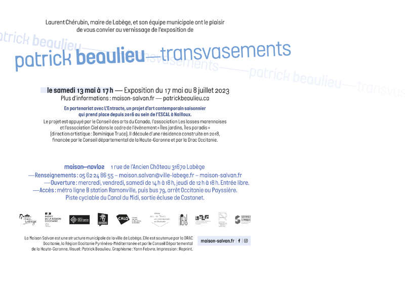 Le long du canal… Carton d'invitation de l'exposition de Patrick Beaulieu “Transvasements” à la Maison Salvan, par Yann Febvre.