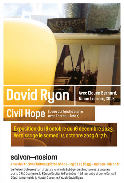 Espace réflexif et poétique… Annonce presse de l'exposition de David Ryan “Civil Hope (l’eau qui fend la pierre avec l’herbe – Acte 1)” à la Maison Salvan, par Yann Febvre.