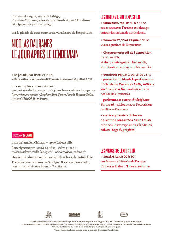 Après le lendemain… Carton d’invitation de l'exposition de Nicolas Daubanes “Le jour après le lendemain” à la Maison Salvan, par Yann Febvre.