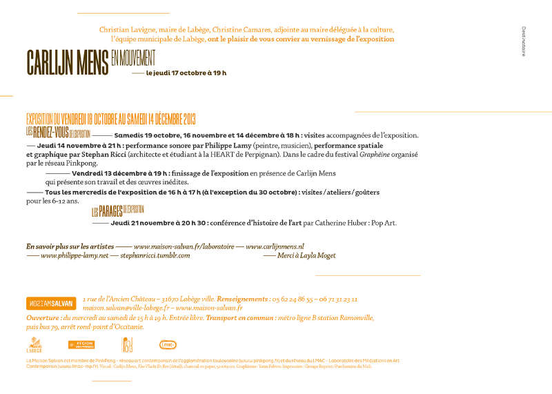 Tout bouge ! Exposition “En mouvement” de Carlijn Mens à la Maison Salvan. Carton d’invitation par Yann Febvre.