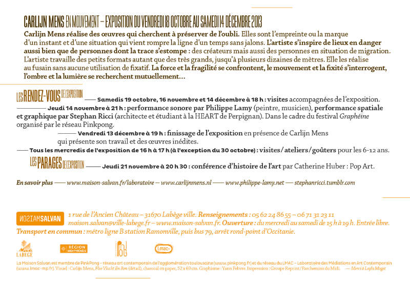 Tout bouge ! Exposition “En mouvement” de Carlijn Mens à la Maison Salvan. Flyer par Yann Febvre.