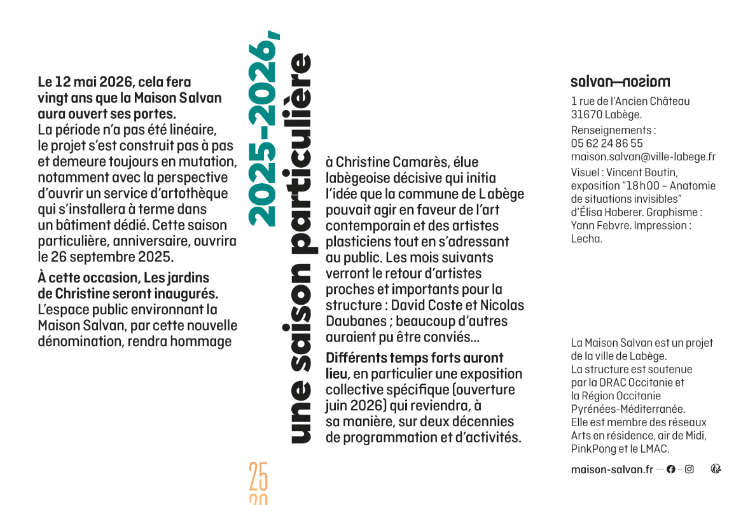 Identité graphique du dépliant Saison 2025/26 de la Maison Salvan par Yann Febvre.