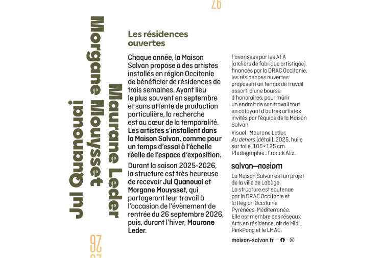 Identité graphique du dépliant Saison 2025/26 de la Maison Salvan par Yann Febvre.