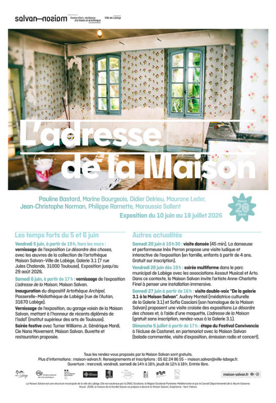 Une histoire de 20 ans ! Affiche-signalétique de l'exposition anniversaire “L’adresse de la Maison” à la Maison Salvan, par Yann Febvre.