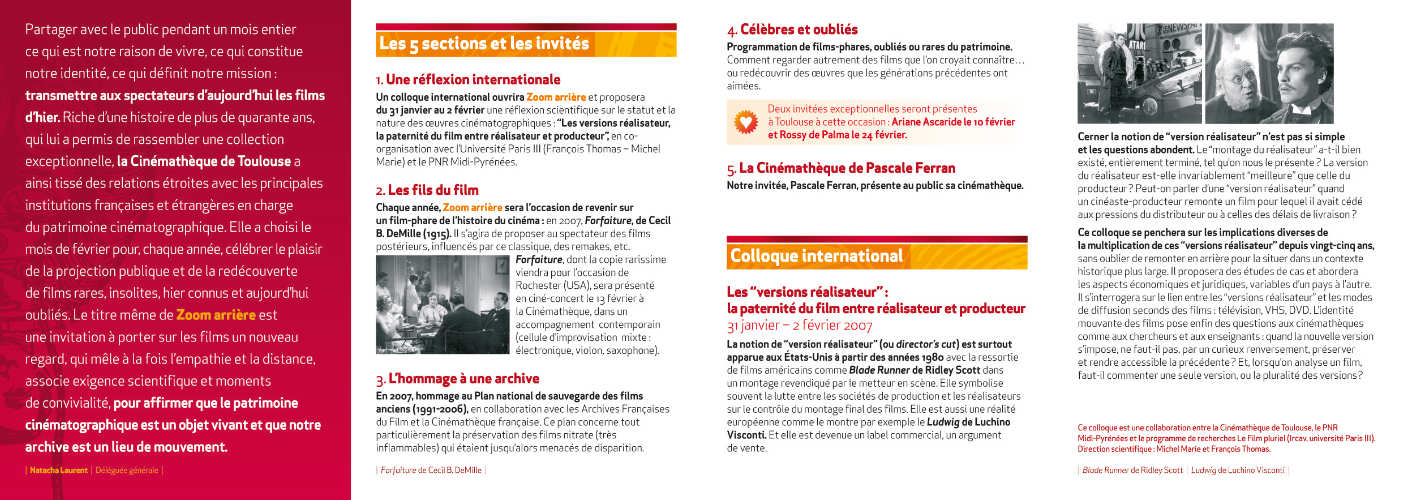 Plongée dans le 7e art, dépliant “Zoom arrière 2007” pour la Cinémathèque de Toulouse.
