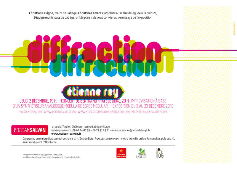De la lumière à l'œuvre. Carton d'invitation de l'exposition de Étienne Rey “Diffraction” à la Maison Salvan, par Yann Febvre.