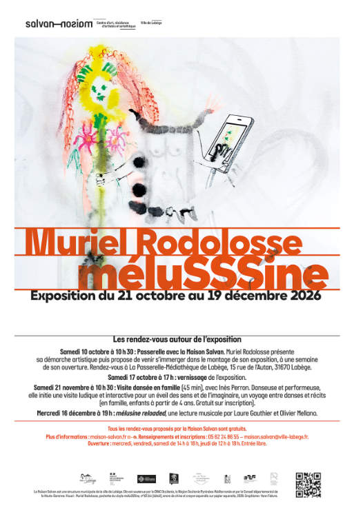 Renaissance de la figure de la fée Mélusine ! Affiche signalétique de l'exposition de Muriel Rodolosse “méluSSSine” à la Maison Salvan, par Yann Febvre.